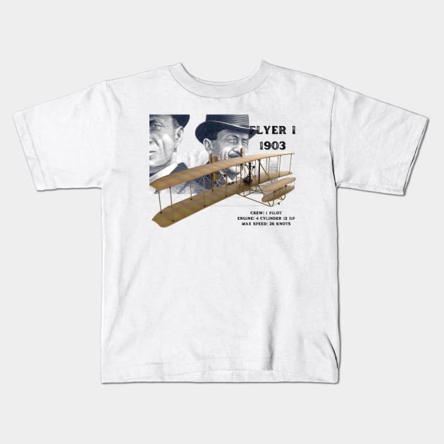 flyer 1 brothers aircraft design Kids T-Shirt by AERONAUTICA COL